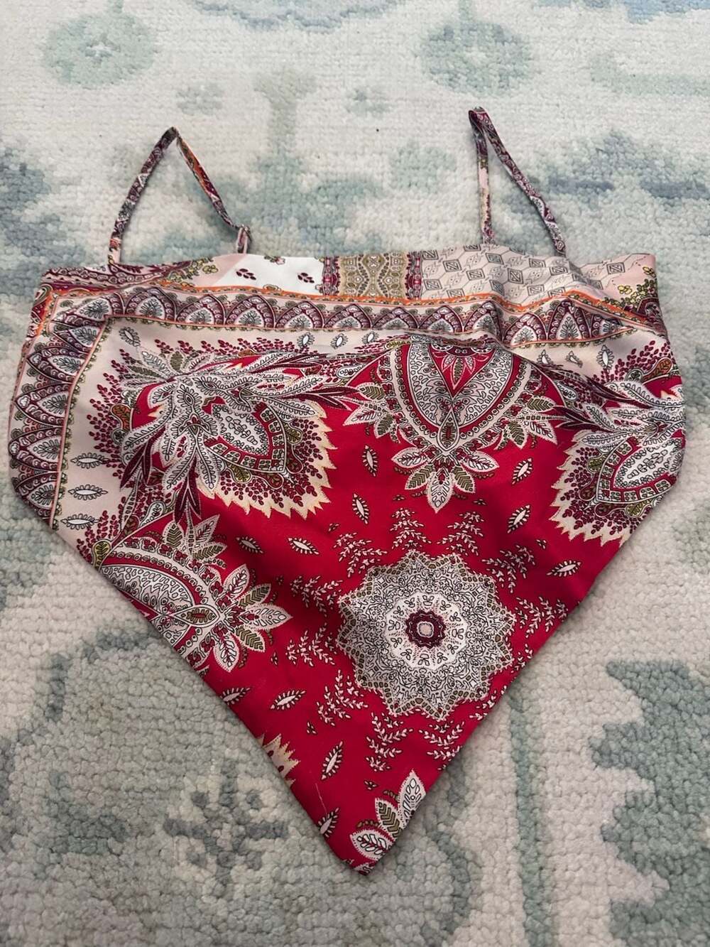 M - Vestique Paisley Print Satin Bandana Tie-Back Crop Top